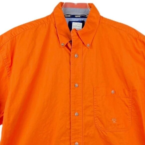 Twenty X Mens L Casual Button Up Shirt Short Sleeve Orange Collared Front Pocket - Picture 3 of 10